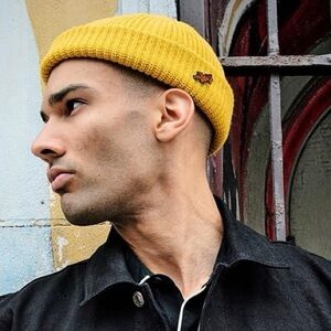 Straight to Hell peewee beanie in mustard